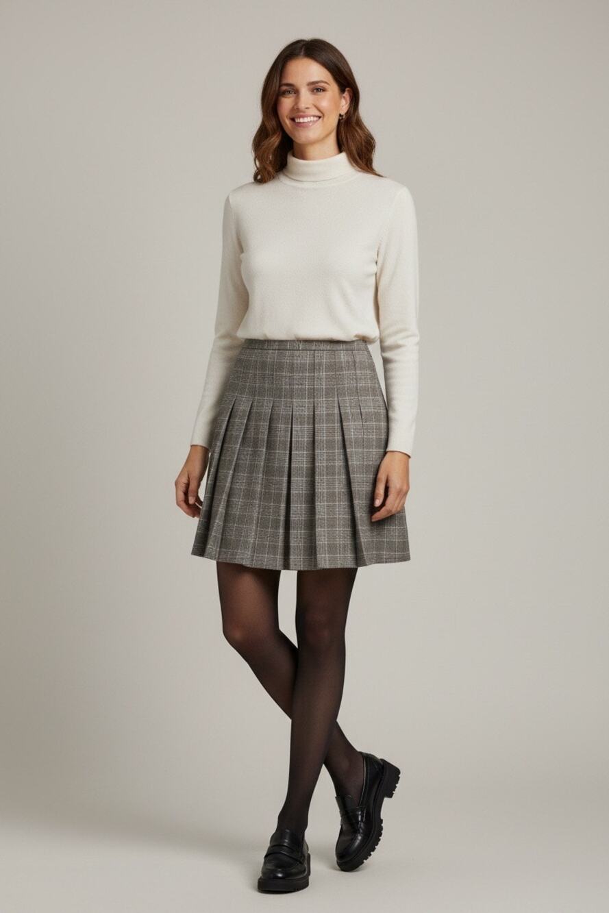 J.Crew Vintage 90s 100% Wool Glen Plaid Classic Pleated Mini Skirt Flawed Gem